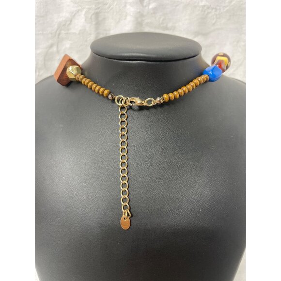 Wooden Glass Bead colorful Necklace Circa 1980’s - Picture 2 of 4